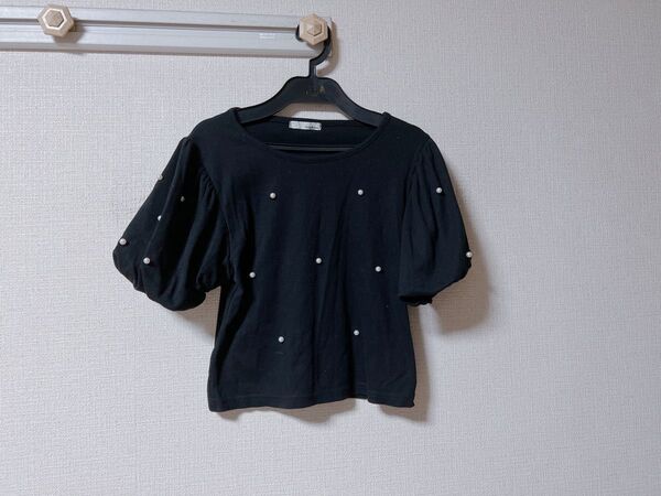 半袖 パール トップス ブラック M