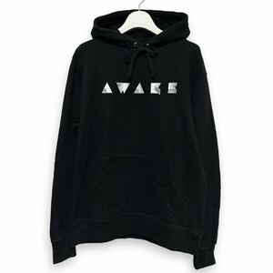 AWAKE NY アウェイク ニューヨーク ★元 Supremeディレクター★ プルオーバー パーカー 刺繍ロゴ 長袖 スウェット 黒ブラック ストリート S