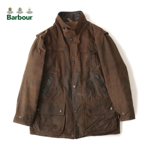 希少◎イングランド製Barbour バブアー BUSHMAN 8oz 中綿入り ヘビーウェイト オイルドジャケット レザートリム　ブラウン XL