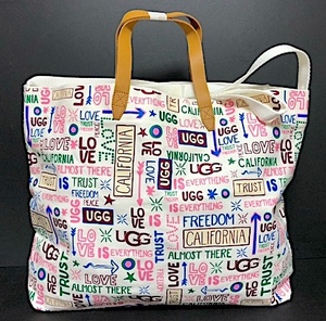  two point successful bid free shipping! unused goods [ not yet sale in Japan ]2A9 UGG Hawaii limitation 2WAY tote bag high capacity shoulder bag white canvas cotton total pattern 