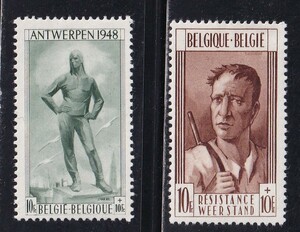 ◎ベルギー・慈善≪アントワープの彫像 等≫1948年/2種完/Scott#B460～B461