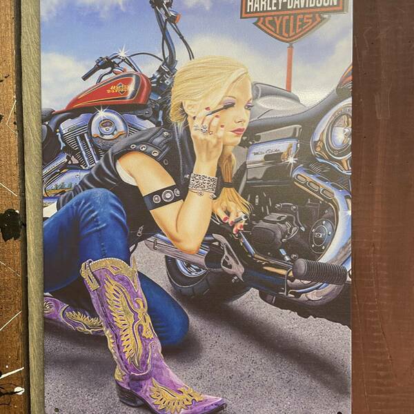 新品 壁掛けプレート アメリカン ハーレーダビッドソン Harley-Davidson 美女 ビンテージ バイク女子 パネル 壁飾り インテリア ブリキ看板