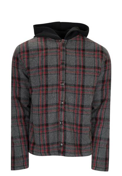 RELIGION HOODED PADDED SHIRT CHARCOAL & RED