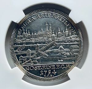 1754年ドイツ レーゲンスブルク フランツ1世 1/2ターラー銀貨 NGC UNC DETAILS