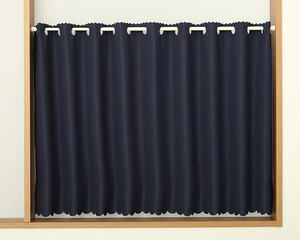 遮光カフェカーテン風呂用カフェカーテン　コナーNBネイビーブルー巾190x丈70cm-yama
