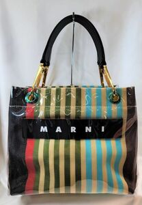 イタリー製　MARNI マルニ　STRIPED GLOSSY GRIP TOTE BAG　ストライプ　マルチカラー　PVC　コーティング　未使用保管品