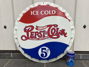  Vintage signboard Pepsi PEPSI diameter 48cm / America Setagaya base Showa Retro 