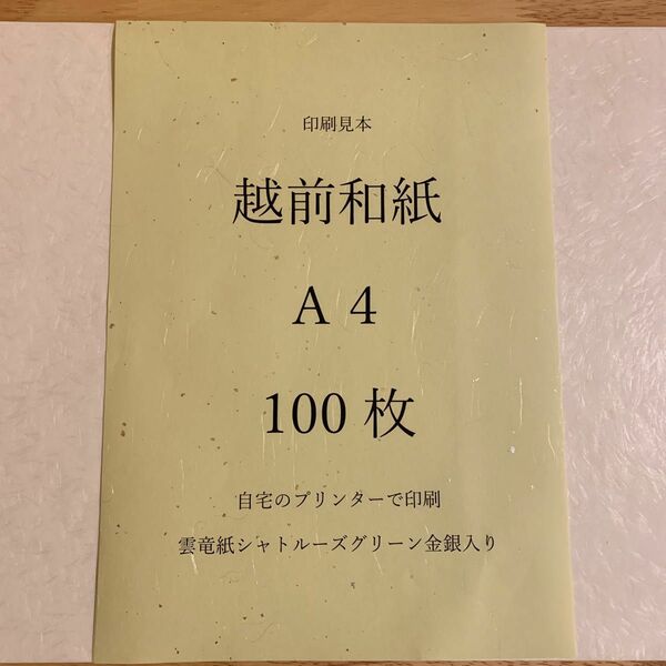 越前和紙　雲竜紙　シャトルーズドグリーン　金銀箔入り　A4 100枚