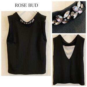 ROSE BUD Rose Bud biju- attaching black tank top cut and sewn KA63