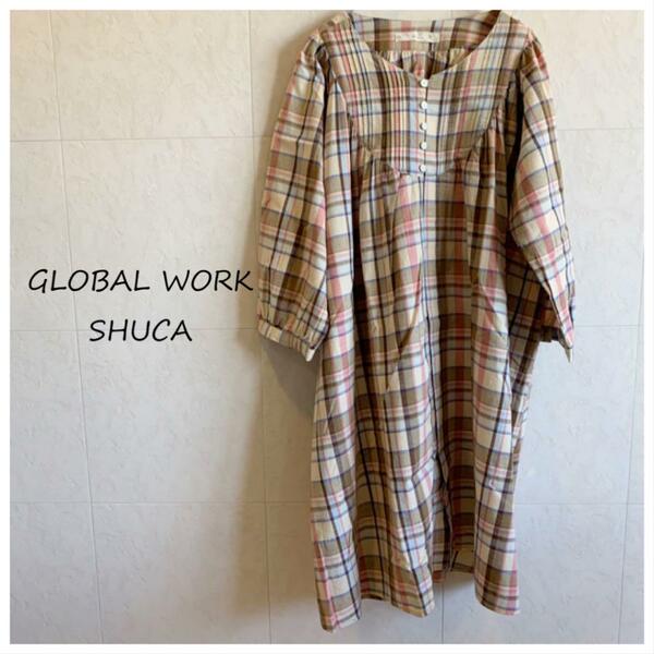 GLOBAL WORK SHUCA チェックチュニック ゆったり マタニティにも　gw63