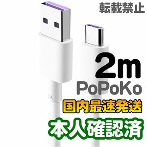 多機種対応 Type C USB 充電ケーブル 5A 超急速充電 SuperCharge対応 Type-C機器対応 (2メートル)