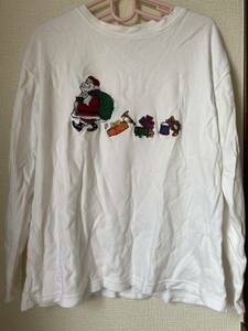 希少！送料込み！海外購入　レディースWestboundクリスマスサンタさん刺繍ロンT サイズアメリカＬ　白