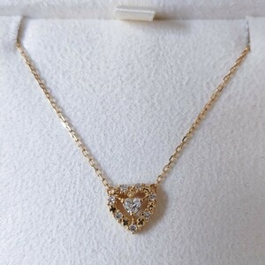 AHKAH Ahkah Princess Heart diamond necklace K18YG 0.14ct 2.0g
