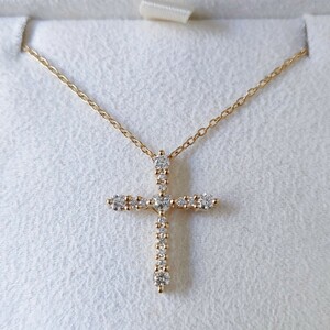 AHKAH Ahkah diamond Cross necklace K18YG 0.36ct 3.0g