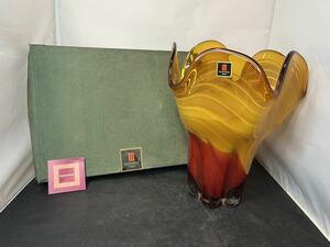 マルティグラス フラワーベース 花瓶 ガラス 硝子 花器 共箱 硝子細工 黄色