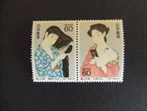 日本切手ー未使用 1987年切手趣味週間　60円ペア1組　片方にヒンジ跡あり_画像1