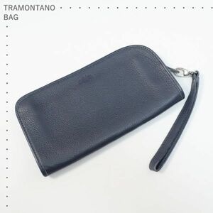 極美品 トラモンターノ TRAMONTANO グレインレザー クラッチバッグ /ストラップ付 ネイビー W30×H16×D3（4889)