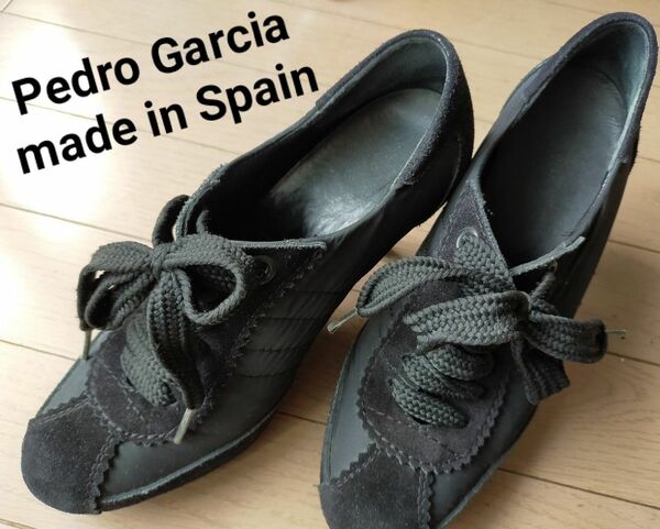 Pedro Garcia ペドロ・ガルシア スペイン発 ブーティー 黒 レーシング パンプス 37 made in Spain 