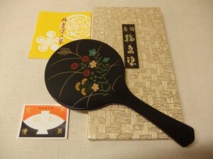 0230230w【メ便】輪島塗本舗 稲忠 草花図 手鏡 昭和レトロ/伝統工芸品/漆器/箱入/年代物/長期保管品/メール便発送可能商品