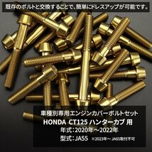 CT125 ハンターカブ JA55 エンジンカバーボルト 21本セット チタン製 テーパーヘッド ホンダ車用 ゴールドカラー JA6303_画像2