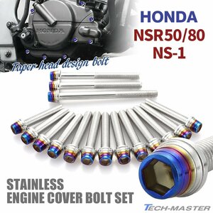 NSR50/80 NS-1 エンジンカバー クランクケース ボルト 16本セット ステンレス製 テーパーシェルヘッド シルバー×焼きチタンカラー TB6048