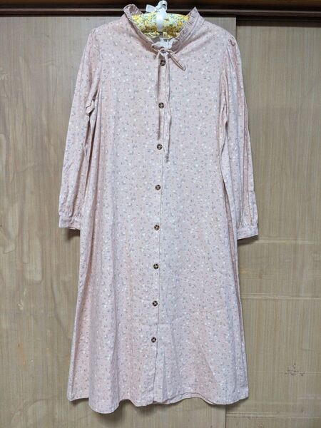 ママラク ロングワンピース 花柄 ピンク mamaraku 前開き マタニティ ロングシャツ