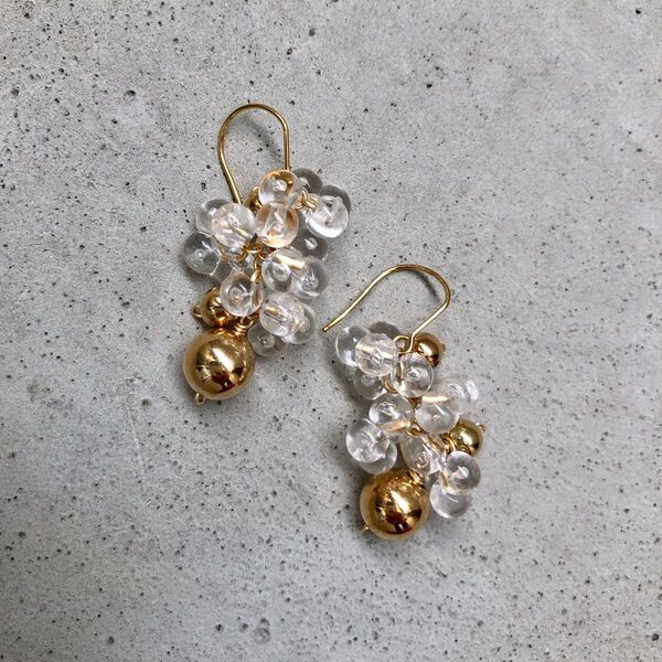 クリア ビーズ つぶつぶ ピアス イヤリング ハンドメイド アレルギー サージカルステンレス ガラス 透明 軽い 小粒