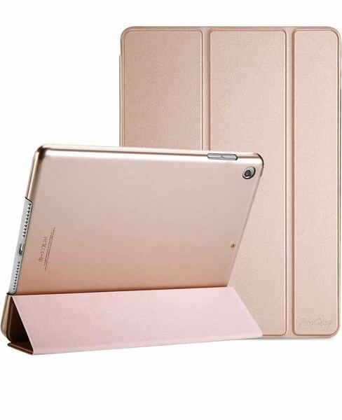 iPad 9/8/7 ケース (2021 2020 2019) 半透明バックカバー スマートカバー 軽量　三つ折りスタンド iPad 10.2 対応 - ローズゴールド