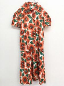 pierre cardin　ピエールカルダン　向日葵　ひまわり　花柄　半袖　シャツワンピース　ロング丈　9号　レディース　Mサイズ　レトロ　古着