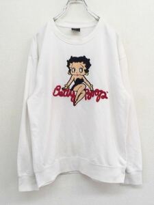 Betty Boop　ベティブープ　長袖スウェットトレーナー　レディース　Lサイズ　ホワイト　古着