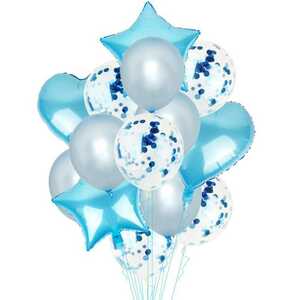 OMOTYA 誕生日 風船 バルーンセット 水色 誕生日パーティー用品 飾り付けセット Happy Birthday 風船ポンプセット デコレーション