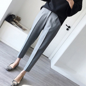 パンツ シンプルデザイン ウェストゴム 7分丈(グレー)新品