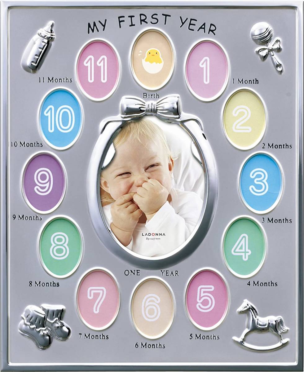 沖縄・離島除く全国届 Baby Essentials ベビーフレーム 1年 シルバーメッキ マット仕上げ - 11枚の写真を収納 | www.epostcaribbean.com