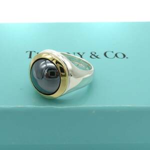 極希少 美品 Tiffany&Co. ヴィンテージ ティファニー ヘマタイト ゴールド シルバー リング 9号 指輪 750 K18 SV925 AA241