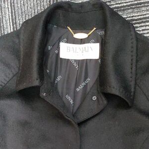 【美品】BALMAIN バルマン ステンカラーコート ロングコート 黒 カシミア100% サイズ表記9号 レディースコート