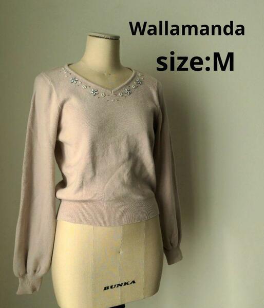 アラマンダ Wallamanda ビジュー付 ニット トップス レディース M