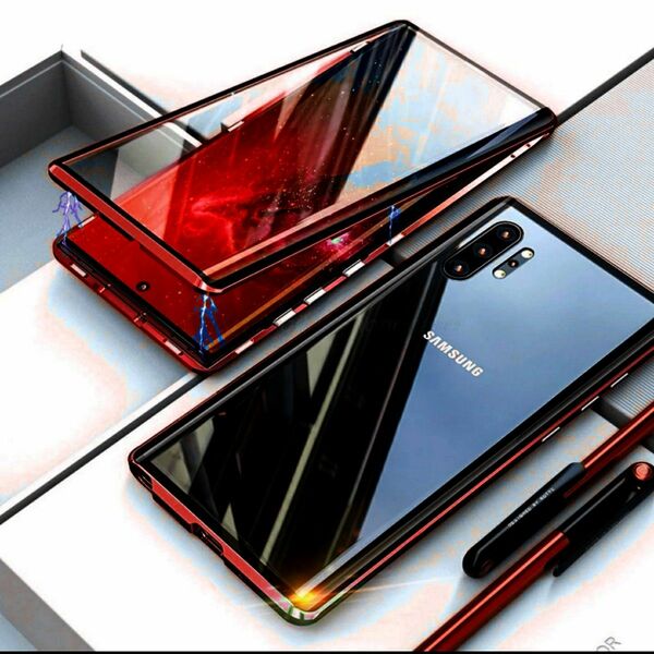 GALAXY NOTE10＋プラス 赤 両面ガラスフルカバー 携帯ケース スマホ