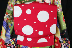 *** simple . cute!! pink ground . white polka dot . white ground . pink polka dot reversible single obi * free shipping **