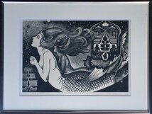 真作保証品『富張広司 オリジナル木版画 永遠を求めて(B) 57/150部』1994年 直筆サイン・エディション入 額装_画像1