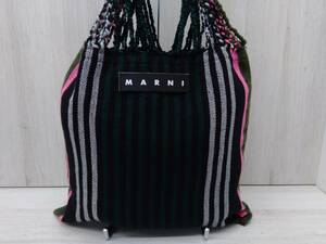 マルニ　MARNI　トートバッグ　ウール　緑×黒×ピンク