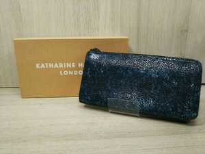 KATHARINE HAMNETT LONDON キャサリンハムネット 490-52502-32 ガラパゴス 牛革 L字ファスナー 長財布 ブルー 箱付き