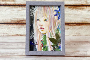 Art hand Auction ★핸드메이드 * 오리지널 일러스트 * 액자 * Looking Girl (오리지널) * 무료 배송 * 단 하나뿐인 아이템! ★, 수제 작품, 내부, 잡화, 장식, 물체