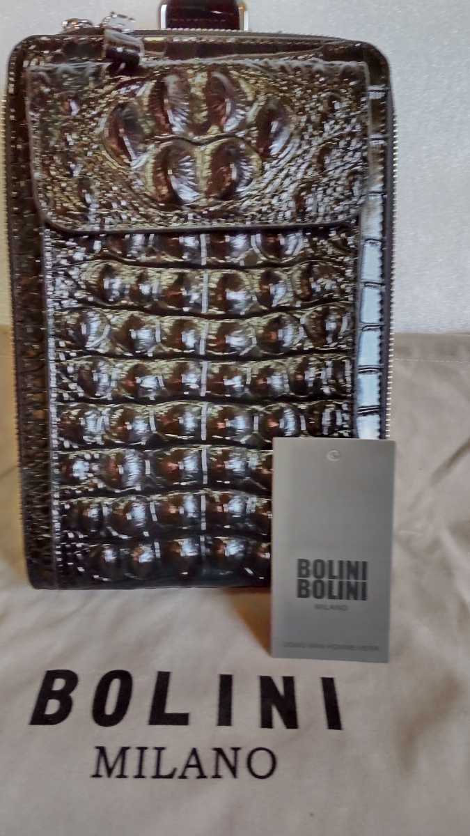 最後の1点売り切り!ミラノ発 BOLINI牛革・クロコダイル ハンドバッグ