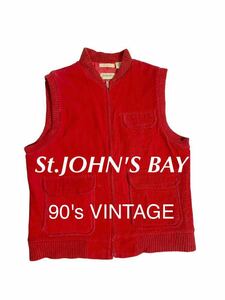 90's VINTAGE St JOHN'S BAY セントジョンズベイ コーデュロイ キルティング ベスト 中綿 ダウンベスト アウトドア CORD 輸入 古着 90年代