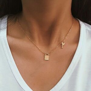 ★ オシャレ 錠 鍵 ネックレス ★ ペンダント チェーン キーロックネックレス レディース ジュエリー モチーフ アクセサリー 金 a1