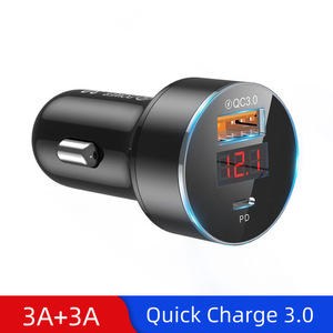 [ black ]Type-c PD high speed port Quick Charge 3.0 correspondence voltmeter attaching USB 3A+3A adaptor 12/24v correspondence 