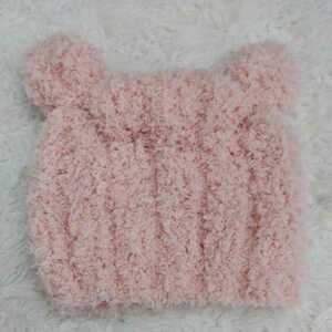  soft knitting wool. .. ear hat baby pink child size hand made knitted 