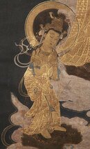 【五】古仏画 『阿弥陀三尊来迎図』 絹本 彩色 掛軸 箱付_画像6