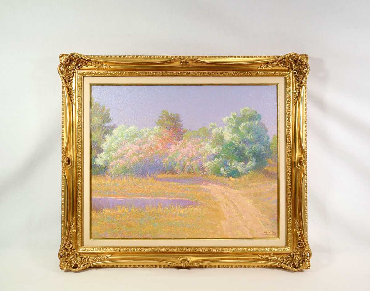 Authentic Carlos Melodio Oil painting When the flowers bloom Size F12 Spanish artist French Impressionist style Grassland with a suburban path 7166, painting, oil painting, Nature, Landscape painting