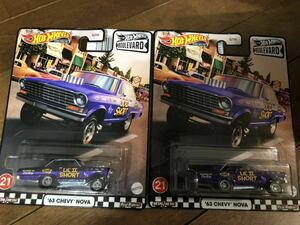 送料込2台セット 63 Chevy Nova シボレー ノバ ノヴァ Hot Wheels BOULE VARD ブールバード ホットウィール lil Ⅱ short ギャッサー